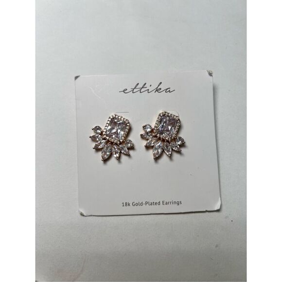 Ettika Women's 18k Gold Plated Cubic Zirconia Shine Crystal Stud Earrings NWT - Picture 4 of 6